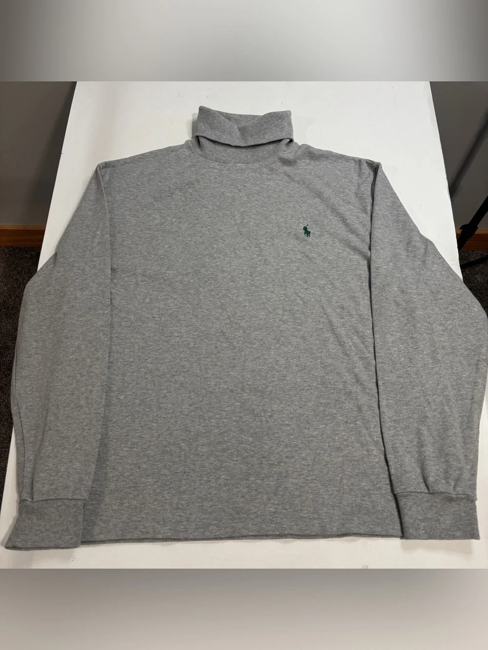 Polo Ralph Lauren Turtleneck Shirt Mens Large Gray Long Sleeve 100% Cotton Logo